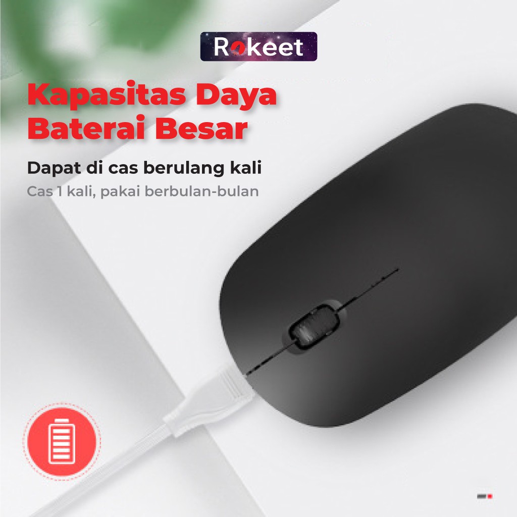 Rokeet Mouse Wireless Silent Click Rechargeable Optical Mouse Gaming 2.4Ghz-3