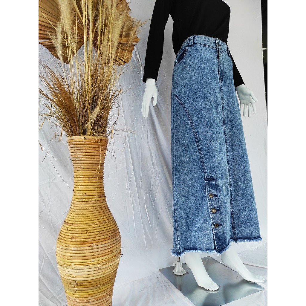 Sania #039 Rok Jeans Span Panjang Warna Snow Variasi Kancing Rawis Fit L-XXL/Kirei Fashion Jeans-6