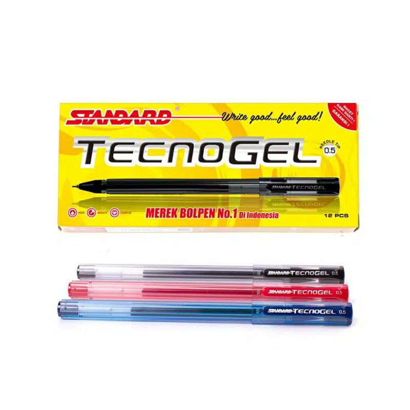 STANDARD Pen Pulpen Tecnogel 0,5 Isi 12 Bulpen / Ballpoint / Bolpen / Bolpoin / Pena / Polpen