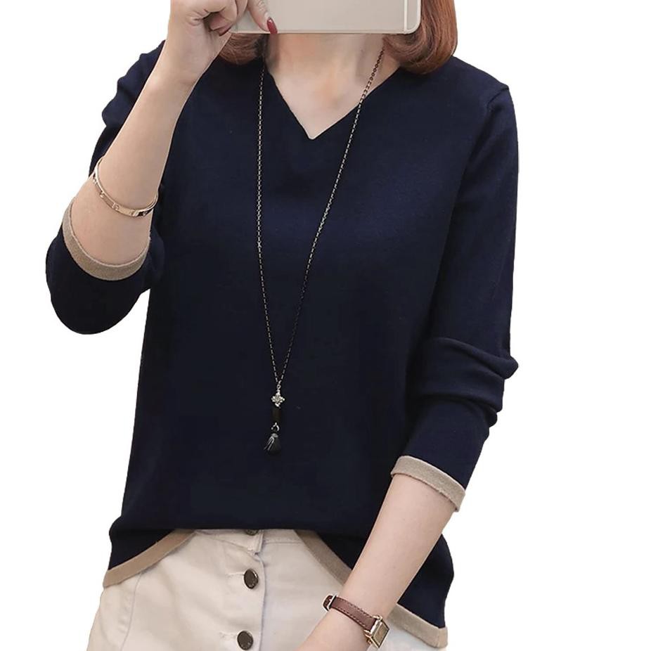 TERLARIS Sweater Rajut Wanita VNeck Lengan Panjang gaya Korea Finny - NOSH .,.,