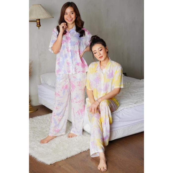 Galaxy Alice Tie Dye Pajamas piyama baju tidur Set Bahan Rayon premium