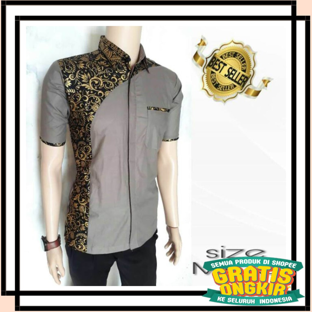 BATIK SEMARANG MURAH - TERBARU TERKINI / Kemeja Pria Cowok Kerja Kantor Formal Warna Grey Lengan