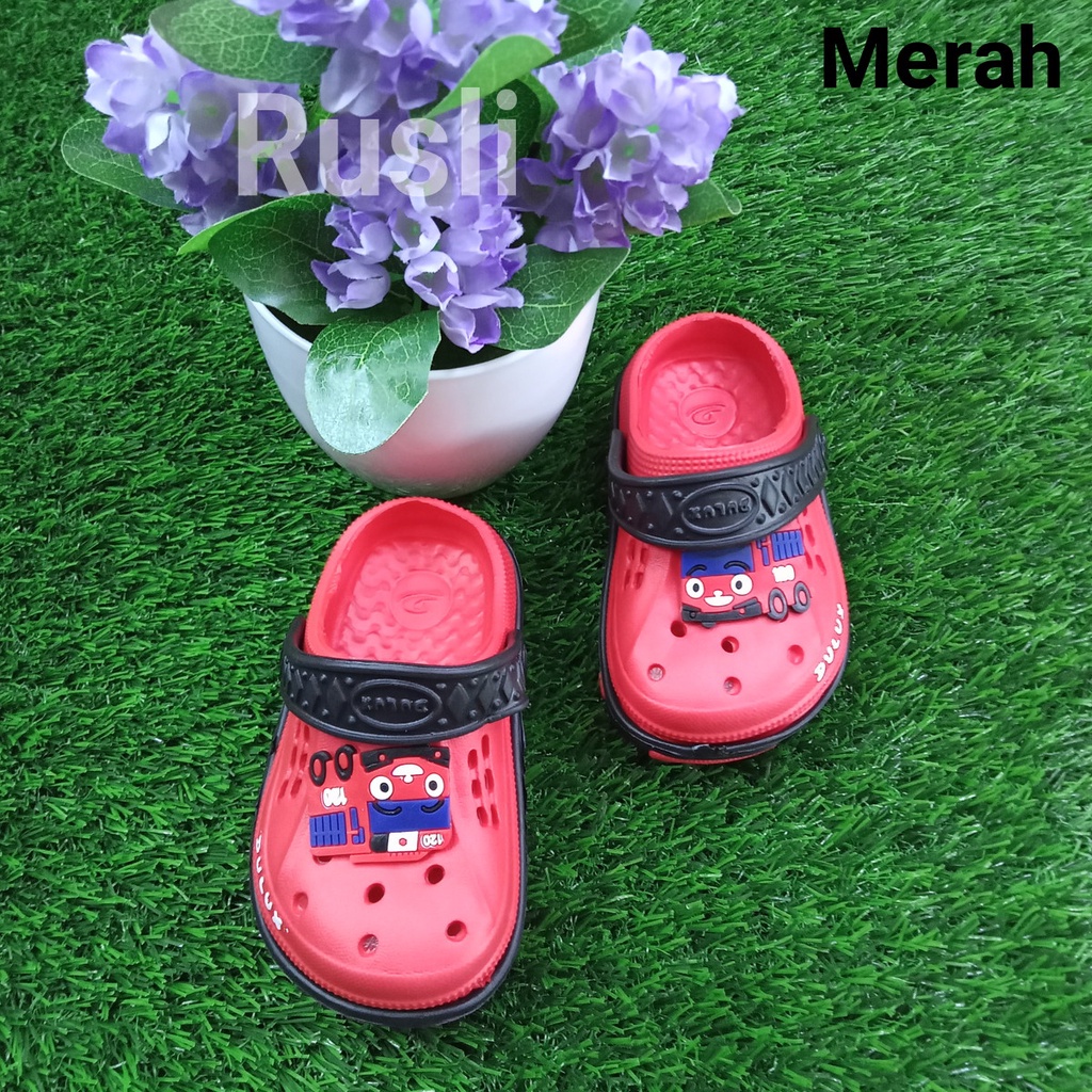 (COD) Sandal Baim Kodok Karet Bayi Anak Motif Tayo Dulux 202E