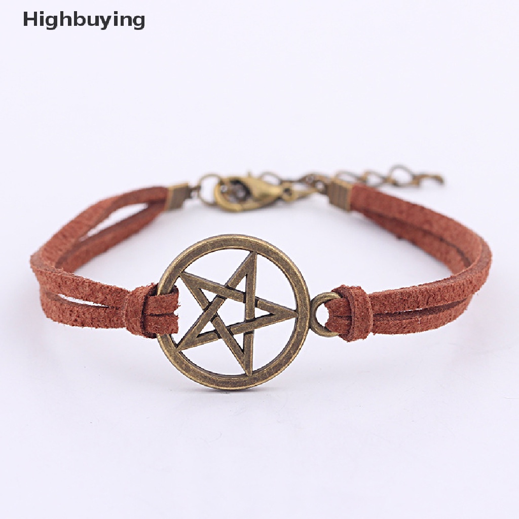 Hbid Gelang Tali Coklat Retro Dengan Liontin Pentagram Perunggu Untuk Wanita