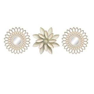 set hiasan dinding 3 pcs 2 cermin bulat bunga putih wall set hiasan dinding 3 pcs 2 cermin bulat bunga putih wall