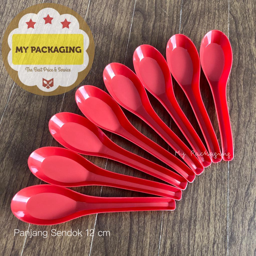 Sendok Bebek / Sendok Makan Bebek Plastik PREMIUM warna Merah - Kecil (isi 100pcs)
