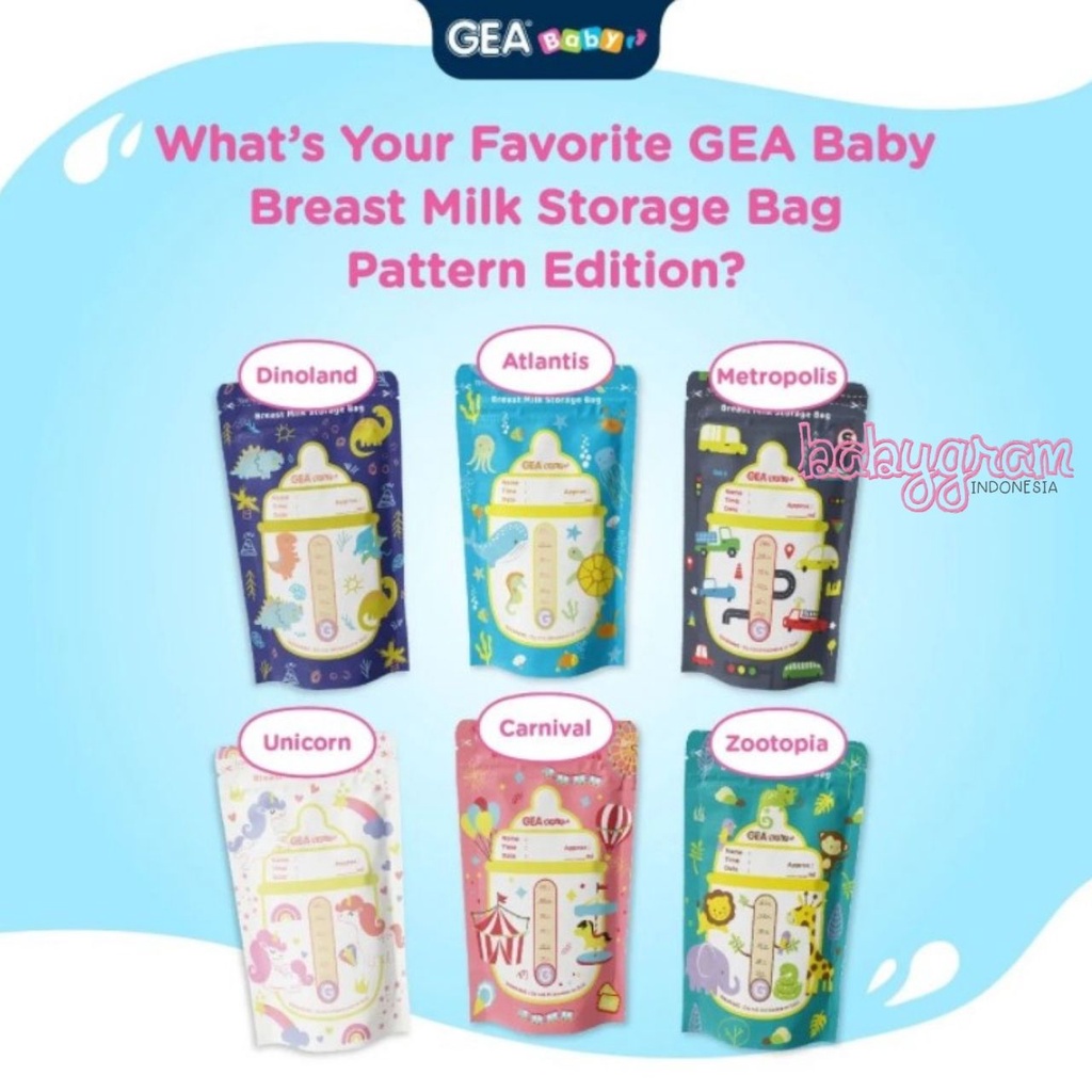 Kantong Asi dengan Sensor Panas GEA Baby 120ml 200ml 250ml Pouch Plastik