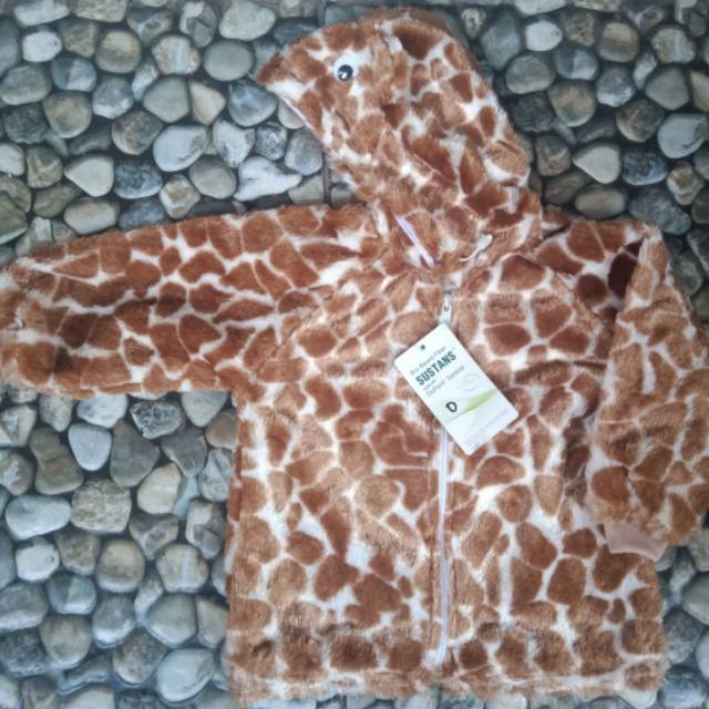 Jaket bulu velboa import motif macan, atasan bayi, baju hangat anak balita