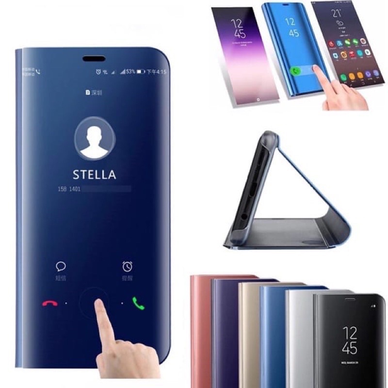 Samsung Galaxy A03S A6 A6+ A7 2018 A8 A8+ PLUS A9 2018 Flip Cover Mirror Clearview Case Autolock Sta