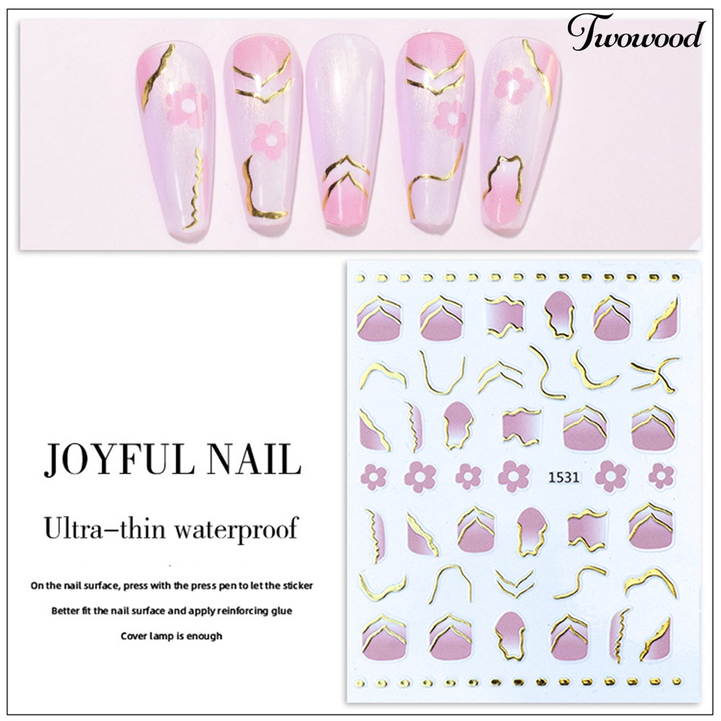 Twowood Stiker Kuku Motif Geometri 3D Ultra Tipis Untuk Dekorasi Nail Art / Manicure