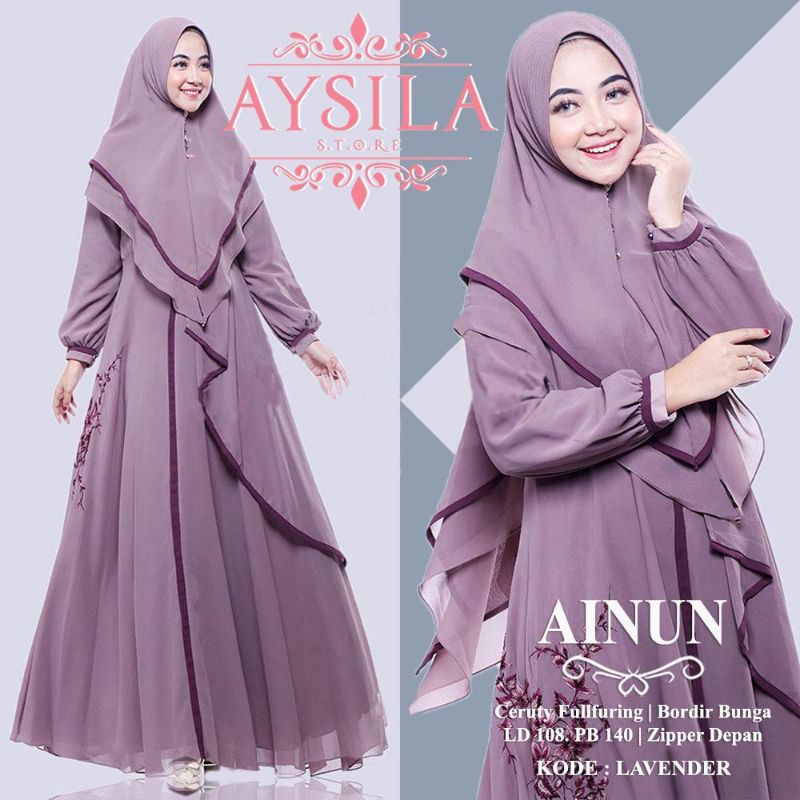 SYARI AINUN SET ( Gamis + Jilbab ) CERUTY BORDIR ORIGINAL