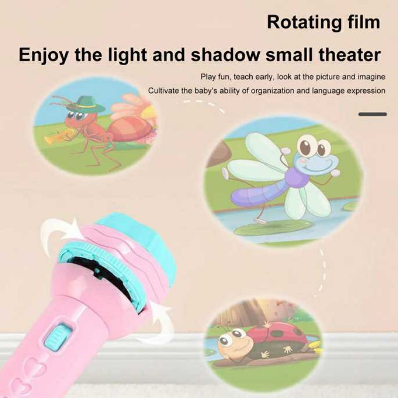 Mainan Proyektor Senter Gambar Flashlight Projection Torch Lamp Theater Story Book Anak Early Education Animal Baby Kid Toy Night Sleeping