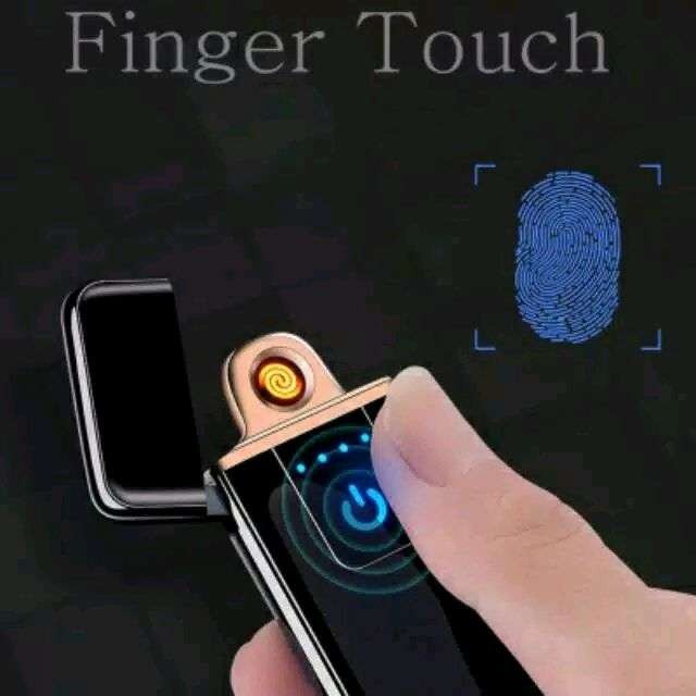 Promo !! Korek Api Elektrik USB Fingerprint Touch Sensor LED Screen Anti Angin