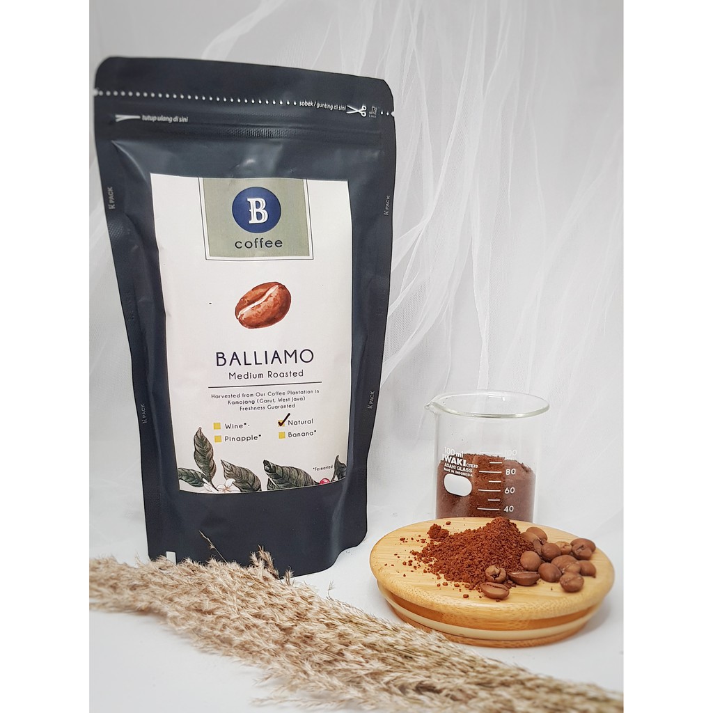 

KOPI BUBUK ARABIKA 200 gr KAMOJANG NATURAL WINE PINAPPLE BANANA BALLIAMO COFFEE