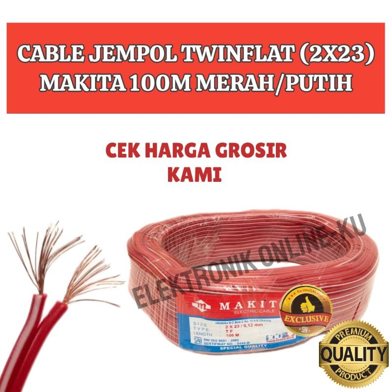 CABLE JEMPOL TWINFLAT 2×23 MAKITA 100M MERAH PUTIH