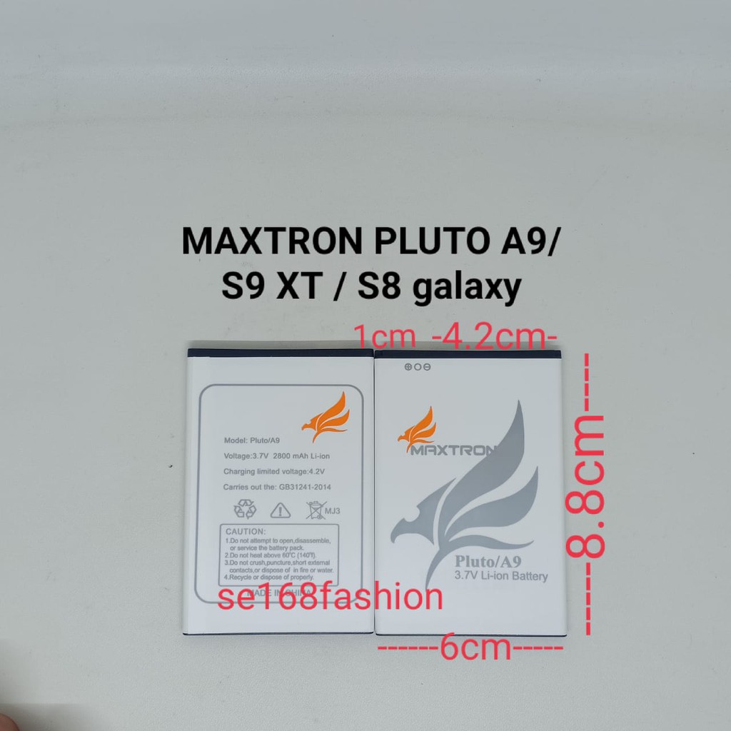Baterai Maxtron Pluto A9 S9 S9 XT S8 Galaxy S8 2020 panjang 8.8 cm lebar 6cm