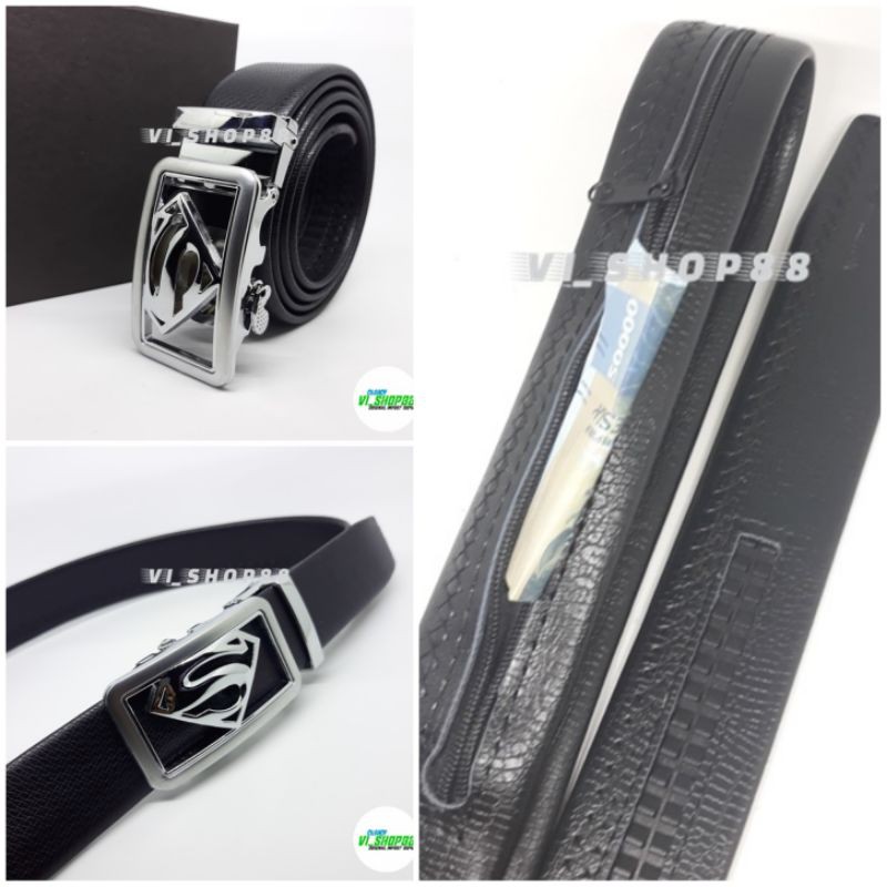 IKAT PINGGANG PRIA ADA RESLETING GESPER SUPERMAN BAN PINGGANG SLETING SABUK KULIT