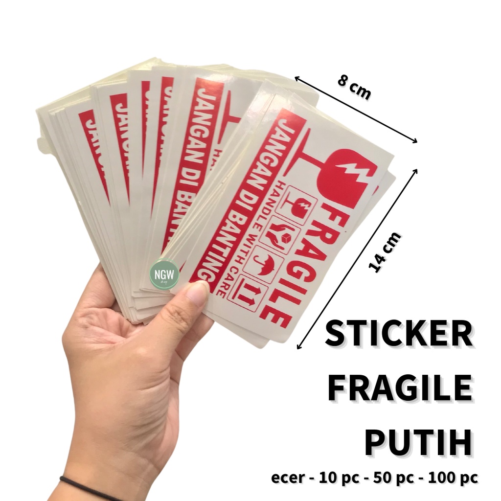 Sticker FRAGILE JANGAN DIBANTING 8 x 14 JUMBO pengiriman paket merah/putih