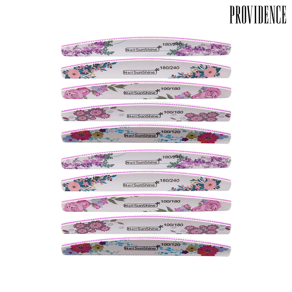 Providence 10Pcs Nail File Wide Application DIY PS Floral Half Moon Emery Board for Female