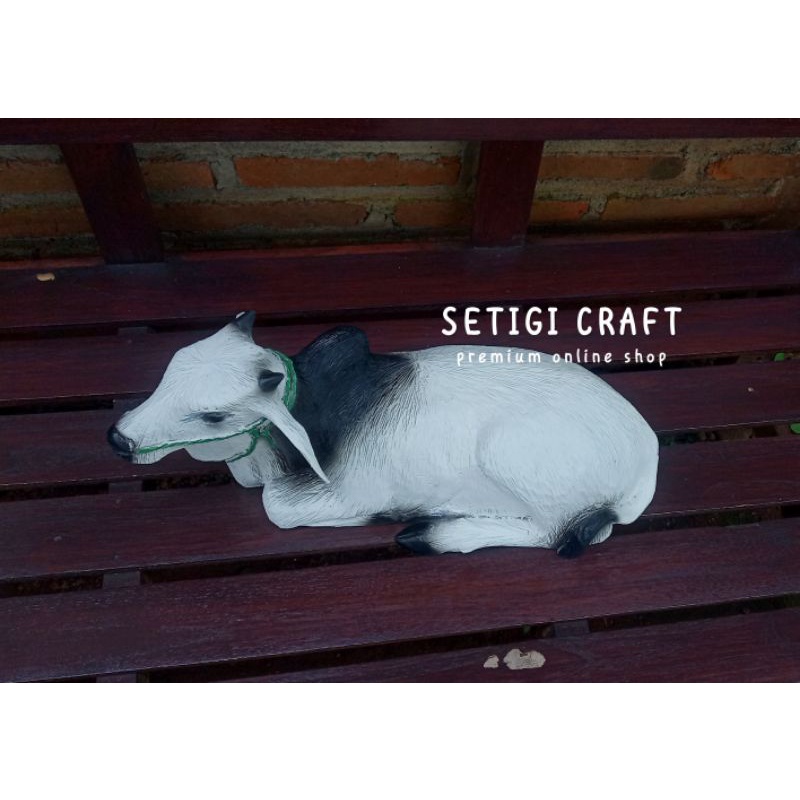 hiasan meja patung sapi kayu jati