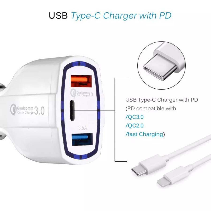 cas mobil type c 2 port USB 7A car charger suport fast charging Qualcomm quick charge 3.0 output 12volt