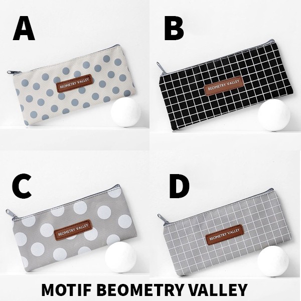 Tempat Pensil Pouch Beometry Valley dan Bonheur Constant Korean Style