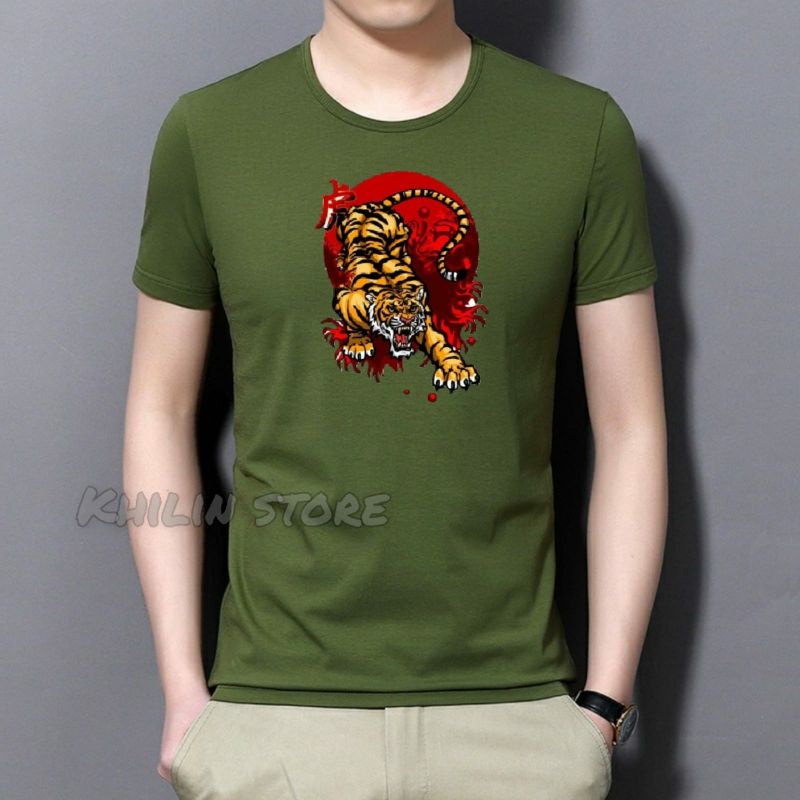 Baju kaos pria Tiger distro Tshirt lelaki lengan pendek kaos oblong cowok atasan pria Cod