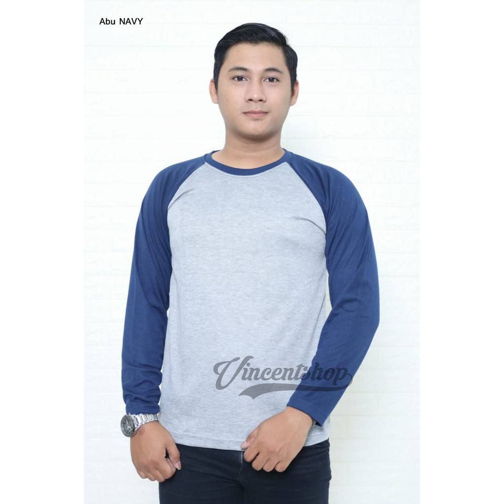 KAOS Lengan Raglan Panjang NAVY Baju Polos Reglan Cowo Baju Grosir Tanah Abang Kaos Distro