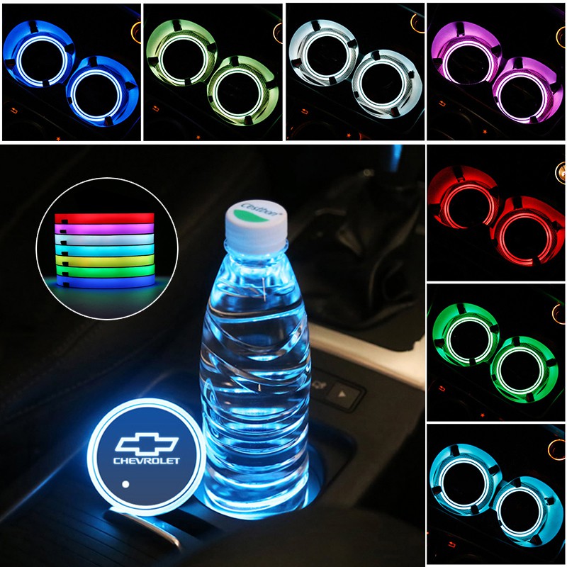 2pcs Tatakan Botol Air Minum 7 Warna Dengan Lampu LED Anti slip Tahan Air Untuk Chevrolet Cruze Aveo Silverado Malibu