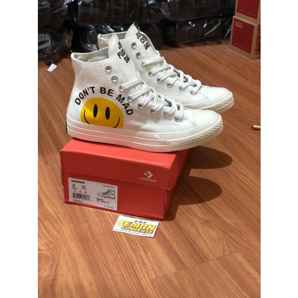 SEPATU CONVERS3 70s Dont Be Mad Smile Face White Full white import gloosy mengkilap