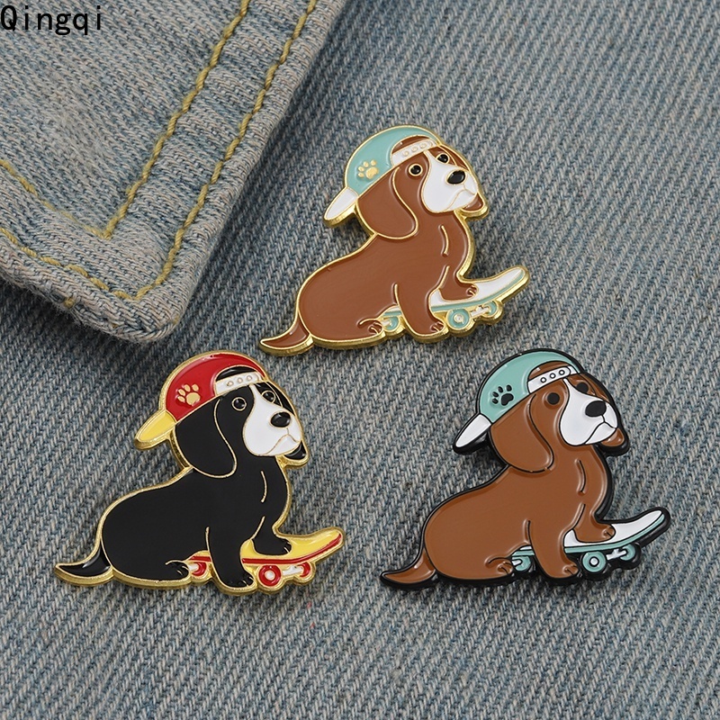 Bros Pin Enamel Bentuk Kartun Anjing Skateboard Untuk Hadiah Anak