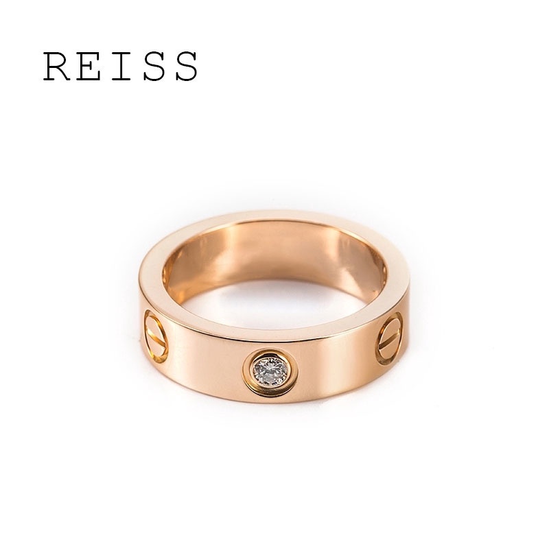 Cincin Titanium Steel Warna Rose Gold Hias Berlian Klasik Simple untuk Pasangan / Pria / Wanita jz025