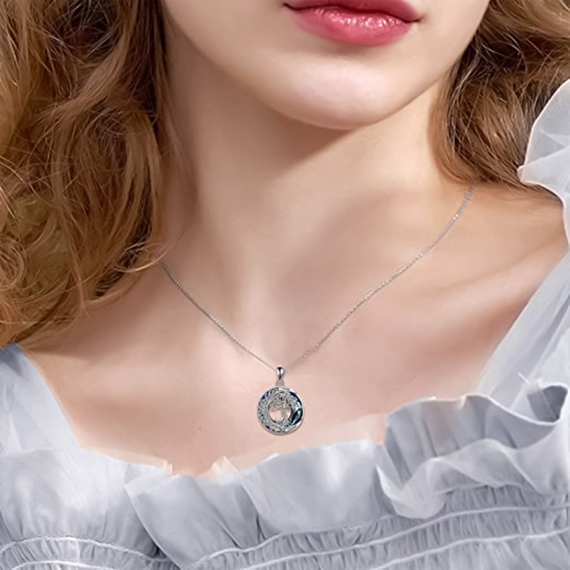 Fancyqube Kalung Sterling Silver 925 Dengan Liontin Pohon Kehidupan Aksen Kristal Untuk Wanita