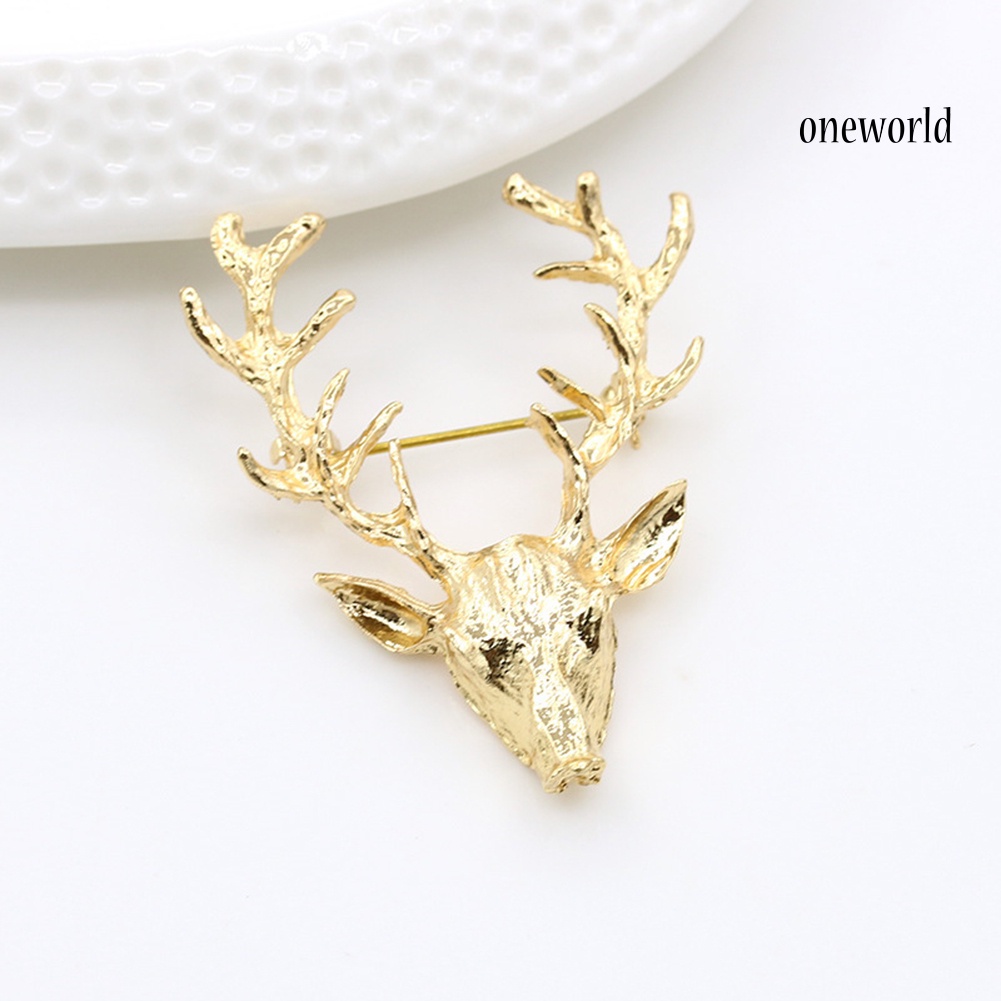 OW@ Fashion Unisex Deer Head Antlers Brooch Pin Scarf Lapel Jewelry Christmas Gift