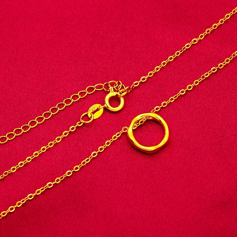 Kalung Liontin Double Ring Bentuk O Geometris Lapis Emas Emas Asli Kadar 375 Gaya Korea Untuk Wanita