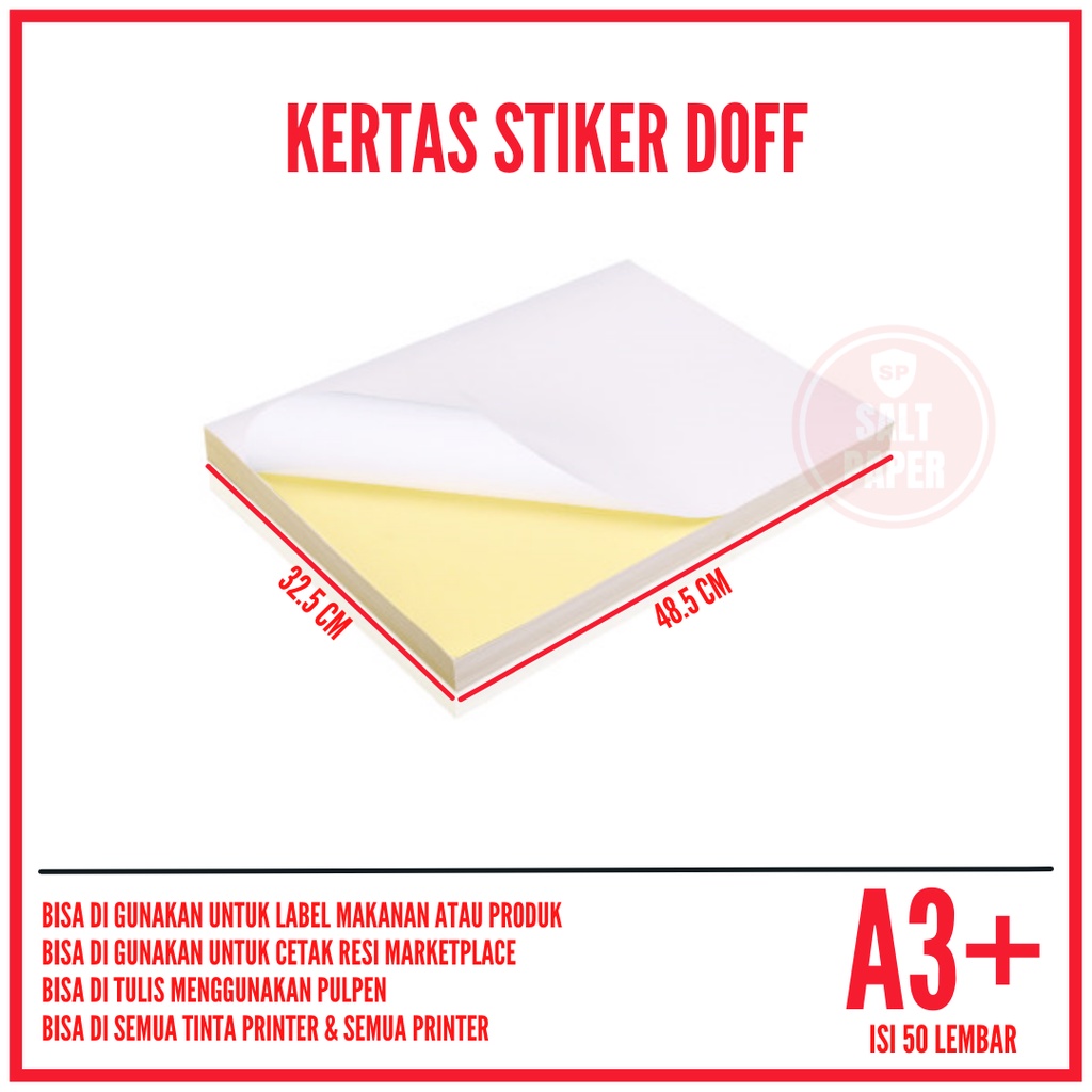 

Kertas Stiker A3 Plus Doff isi 50 lembar / Sticker A3 Plus Doff / Stiker Doff A3 Plus