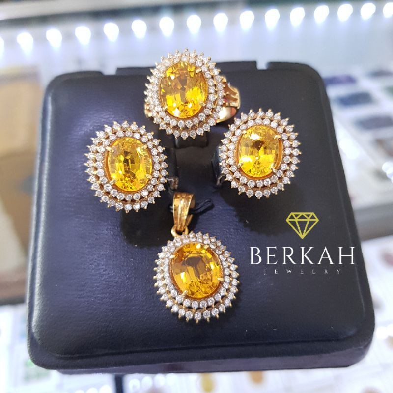 Satu Set Perhiasan emas berlian asli natural diamond batu citrine