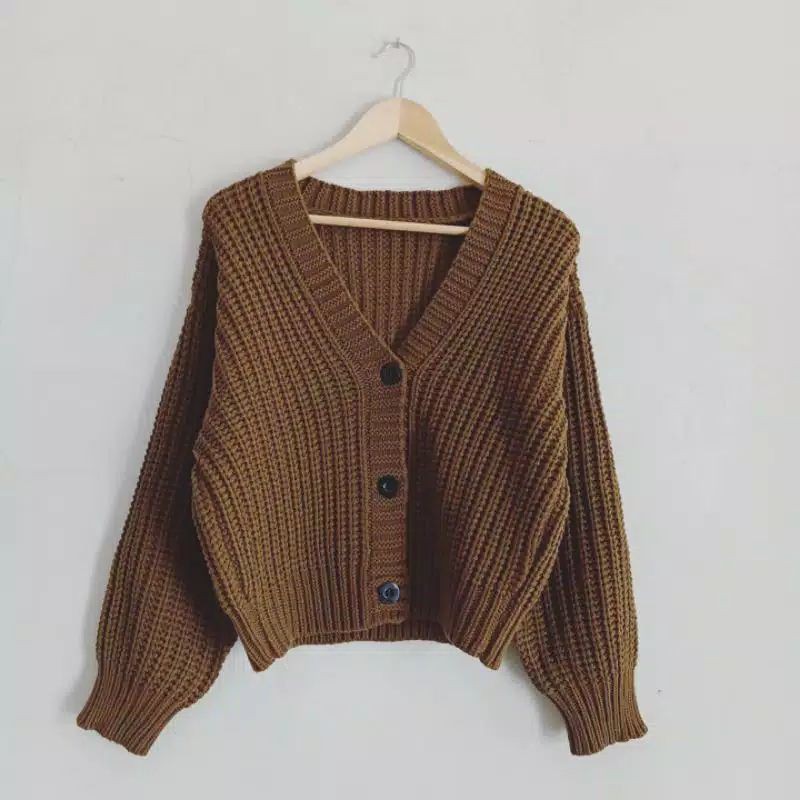 CARDIGAN CROP 7GET RAJUT TEBAL LENGAN PANJANG RICHI.STORE-Brownze