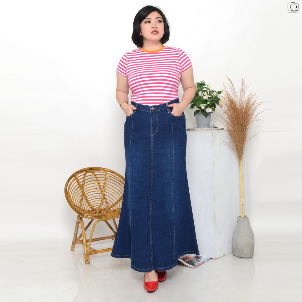 Rok Jeans Panjang Wanita  Dewasa Model Duyung JUMBO Big Size Kualitas Premium ORIGINAL