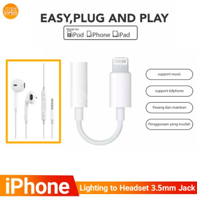 Converter lighting to headset 3.5mm jack iPhone ori copotan