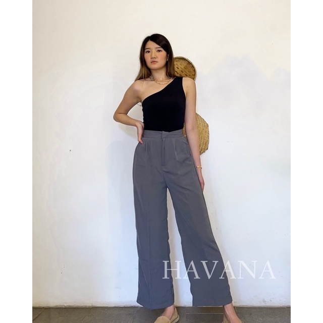 CASSIE Culottes Pants in DARK GREY | Baggy Pants | Celana Kulot Crinkle Highwaist Wanita Loose Cullo