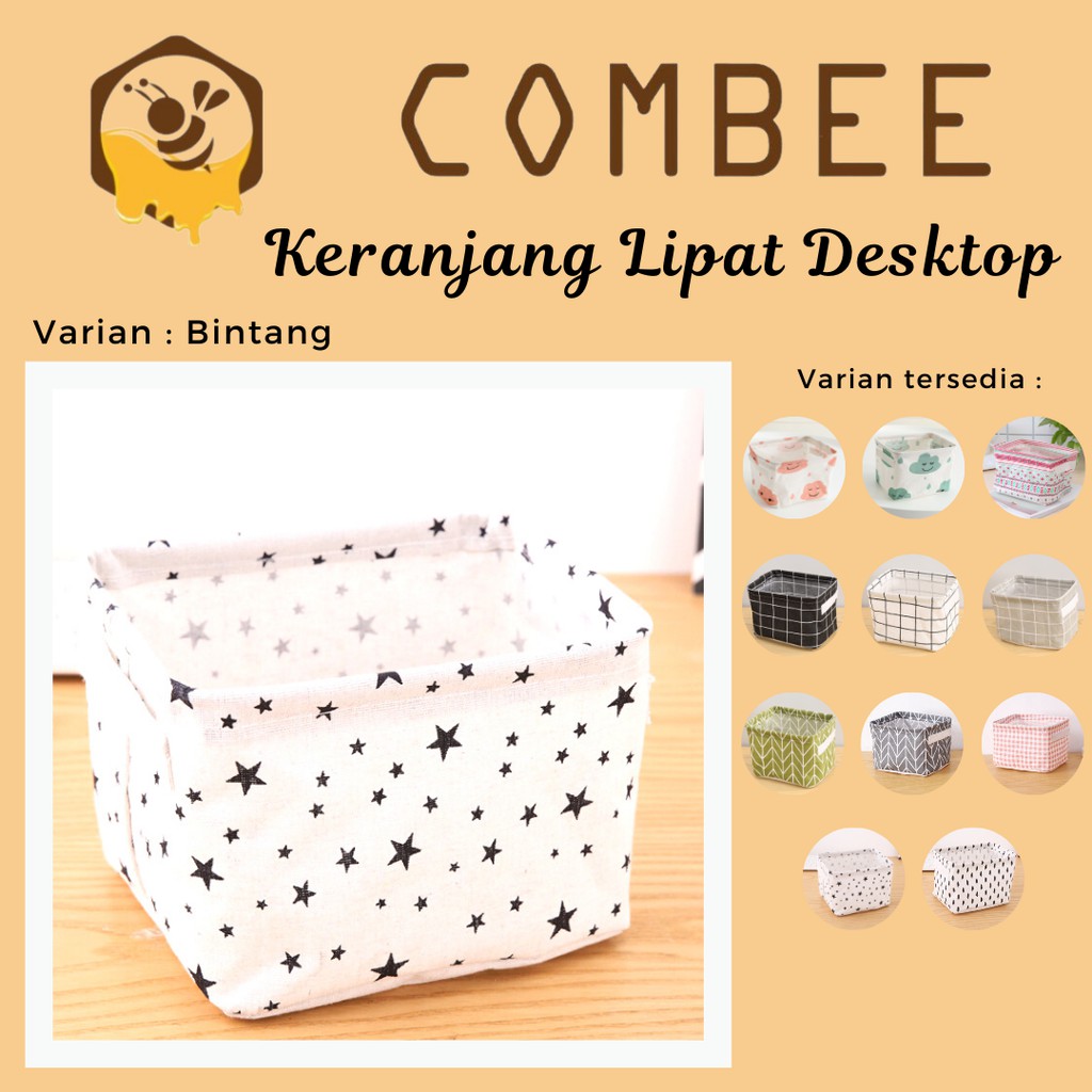 Keranjang Lipat Desktop Multi Fungsi / Cotton Linen / Praktis