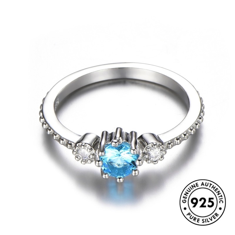 Cincin Lapis Silver 925 Simple Elegan Dengan Sapphire Untuk Wanita