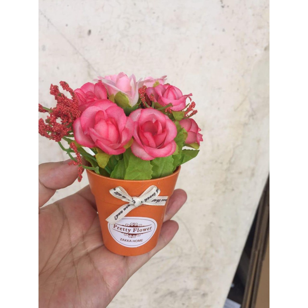 BUNGA PAJANGAN BUNGA MINI SET POT GELAS BUNGA PLASTIK HIAS BUNGA GELAS IMPORT BP8823-3