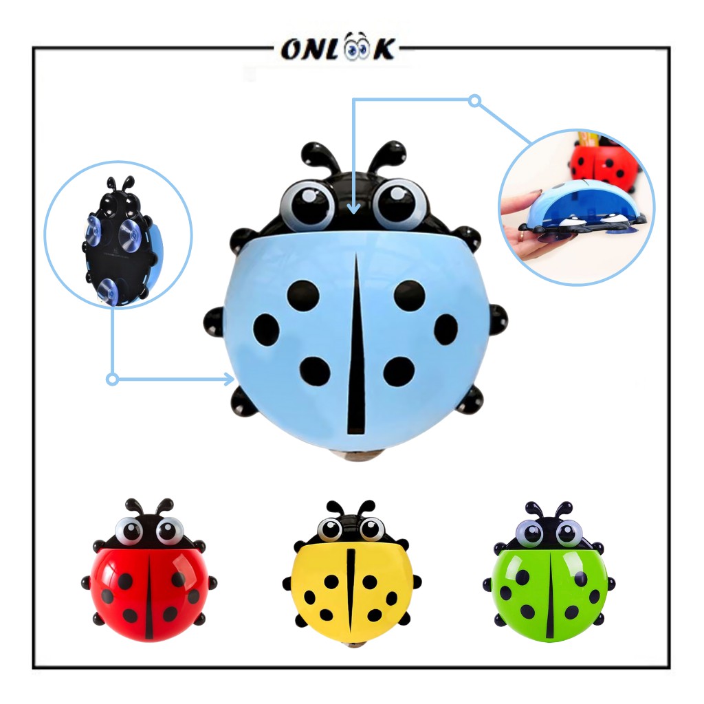 Tempat Sikat Gigi Odol Tempel Dinding Kaca / Toothbrush Holder Ladybug Penyimpanan Alat Tulis Sisi