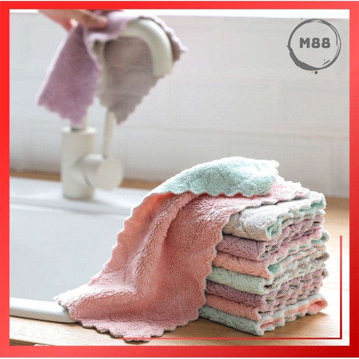 Kain Lap Dapur Anti Minyak Serbet Dapur Lap Microfiber Kain Lap Piring Coral Fleece