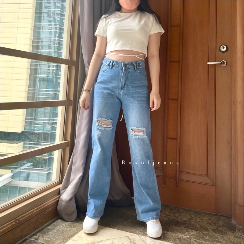 Boxofjeans - Ripped Summer HW Loose Jeans - MEDIUM BLUE