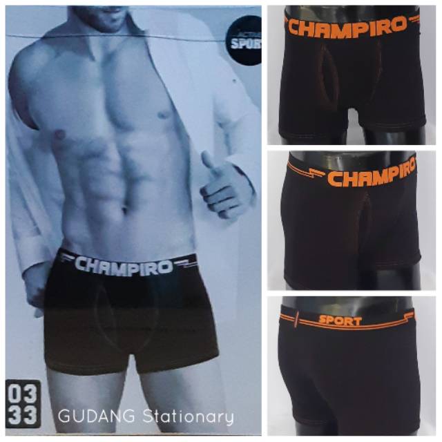 CHAMPIRO Boxer Active Sport Black Pria [ isi 3 pcs ]