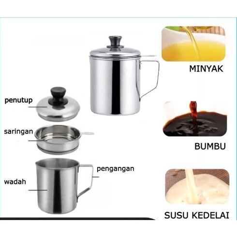 OIL POT / TEMPAT SARINGAN MINYAK / WADAH MINYAK 1200ML STAINLESS [SWEETSPACE]