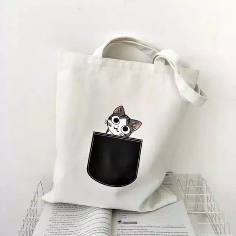 Arifirn Chiang - (Resleting) Tote Bag Wanita Gambar Kucing